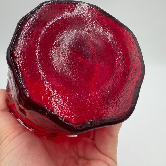 Morgantown Ruby Red Crinkle Glass 9" Pinched Pitcher With Clear Handle EUC - Picture 7 of 14